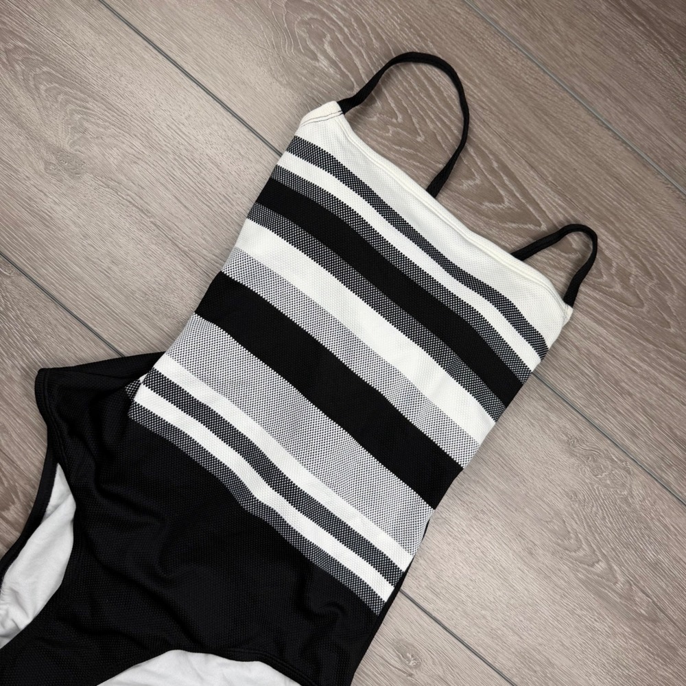 Kona Sol Womens One Piece Swimsuit Striped Padded Black White L Large 12-14 New